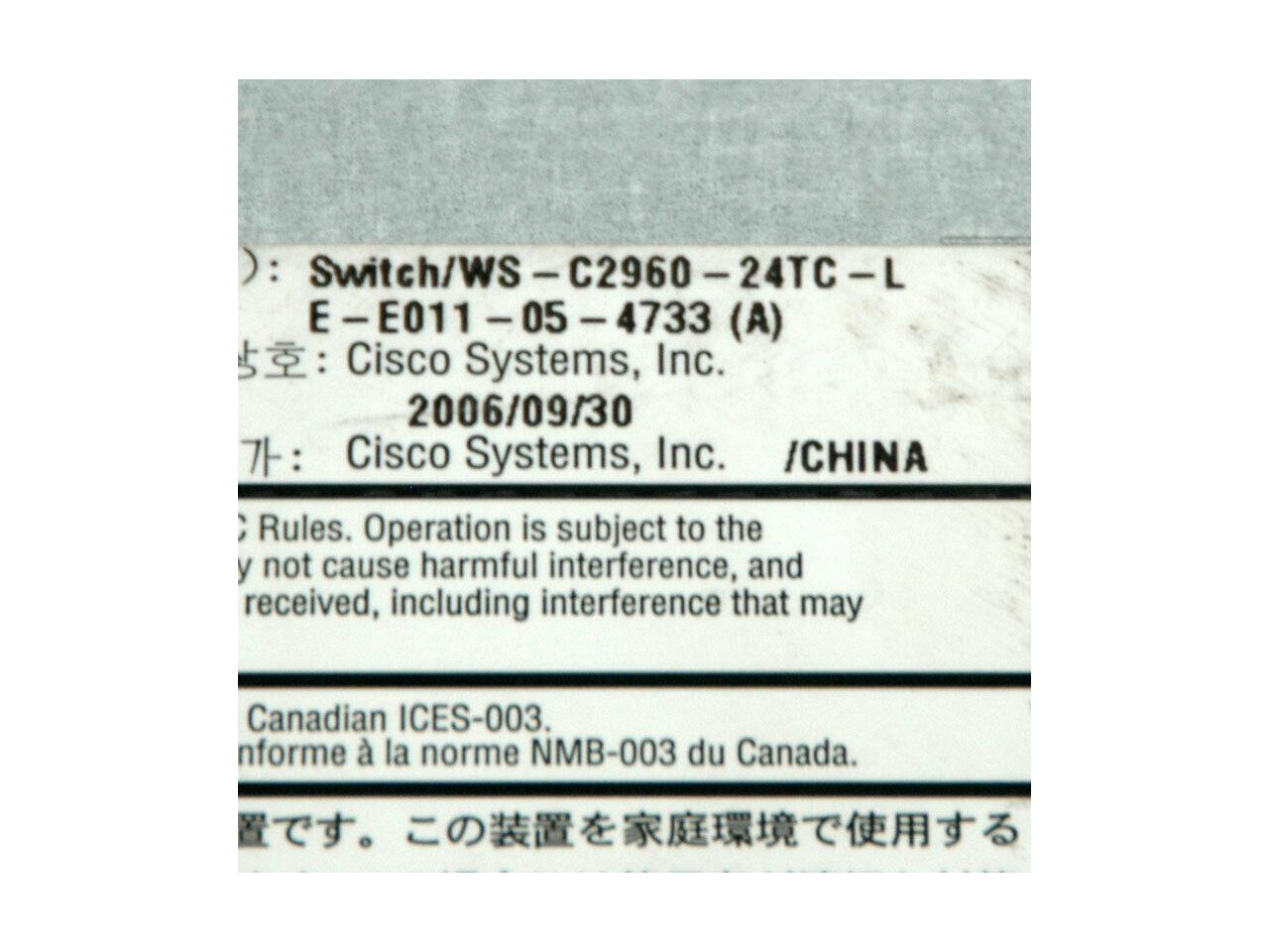 Cisco Systems Catalyst WS-C2960-24TC-L 1U 24-Port Ethernet Switch w/ Rack Ears