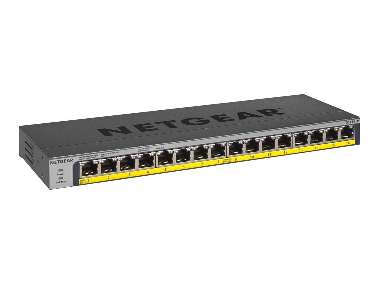 NETGEAR GS116LP - switch - 16 ports - unmanaged - rack-moun (NET-GS116LP-100NAS)