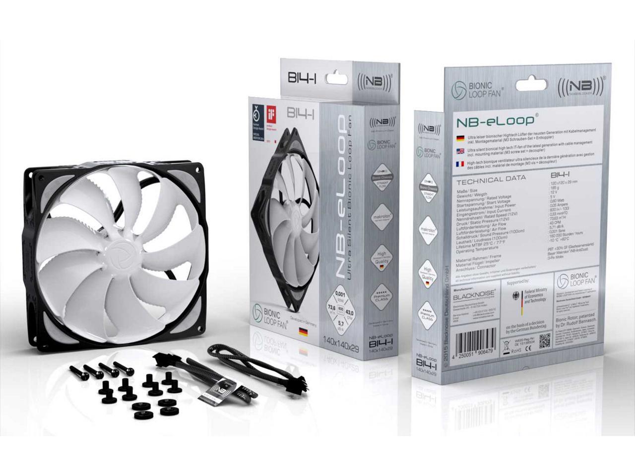 Noiseblocker NB-eLoop B14-1 140mm Bionic Loop Fan, 600RPM, 43.34CFM, 5.71dBA
