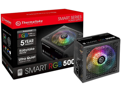 Thermaltake Smart RGB 500W 80+ 256-Color RGB Fan ATX 12V 2.3 Kaby Lake Ready Power Supply 5 Yr Warranty Power Supply PS-SPR-0500NHFAWU-1