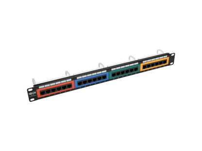 Tripp Lite 24-Port Cat6 Patch Panel, 110-Type Color-Coded, 1U Rack-Mount (1URM), RJ45, Ethernet, 568B (N253-024-RBGY)