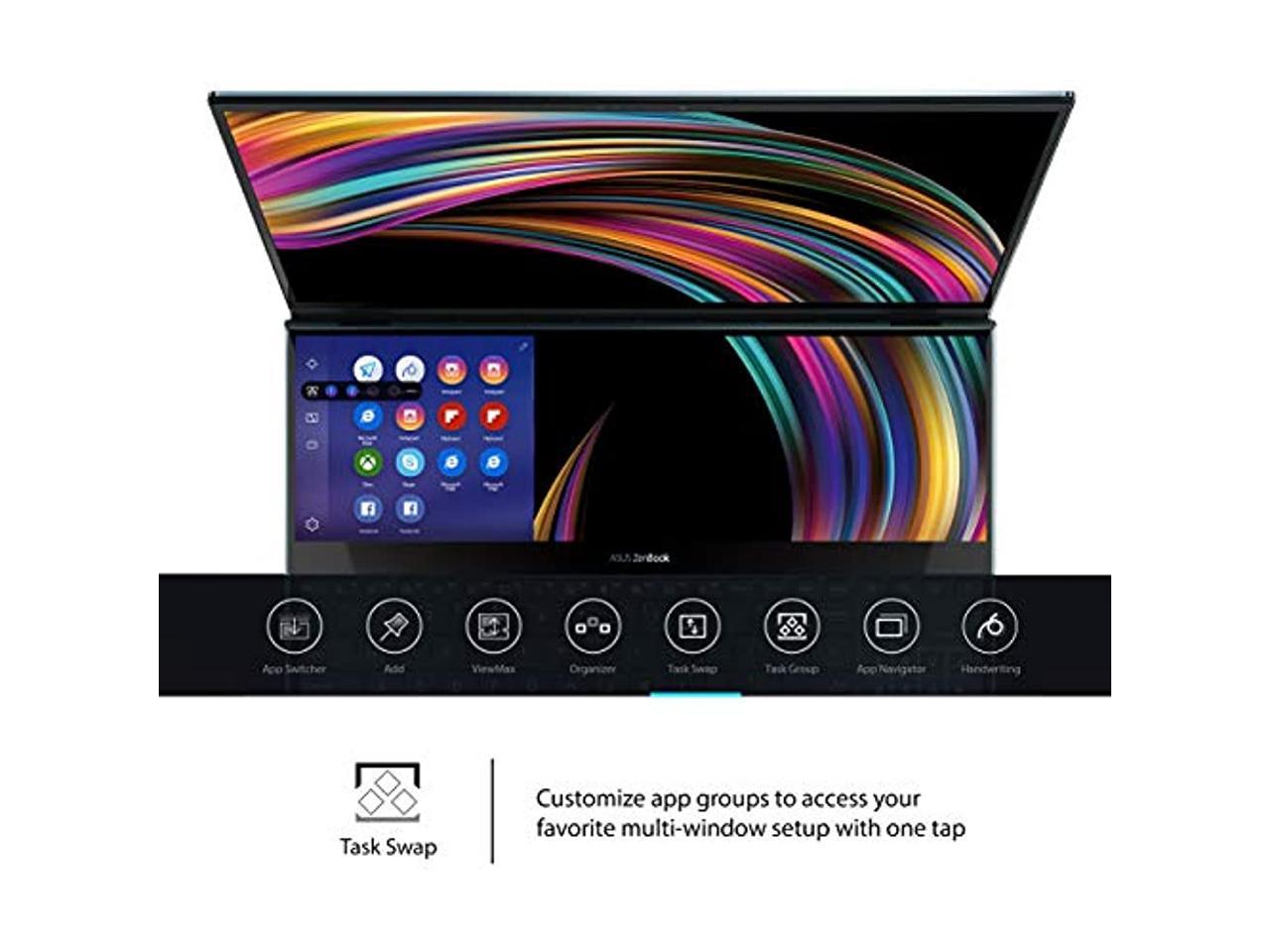 ASUS ZenBook Pro Duo UX581 Laptop, 15.6" 4K UHD NanoEdge Touch Display, Intel Core i9-10980HK, 32GB RAM, 1TB PCIe SSD, GeForce RTX 2060, ScreenPad Plus, Windows 10 Pro, Celestial Blue, UX581LV-XS94T
