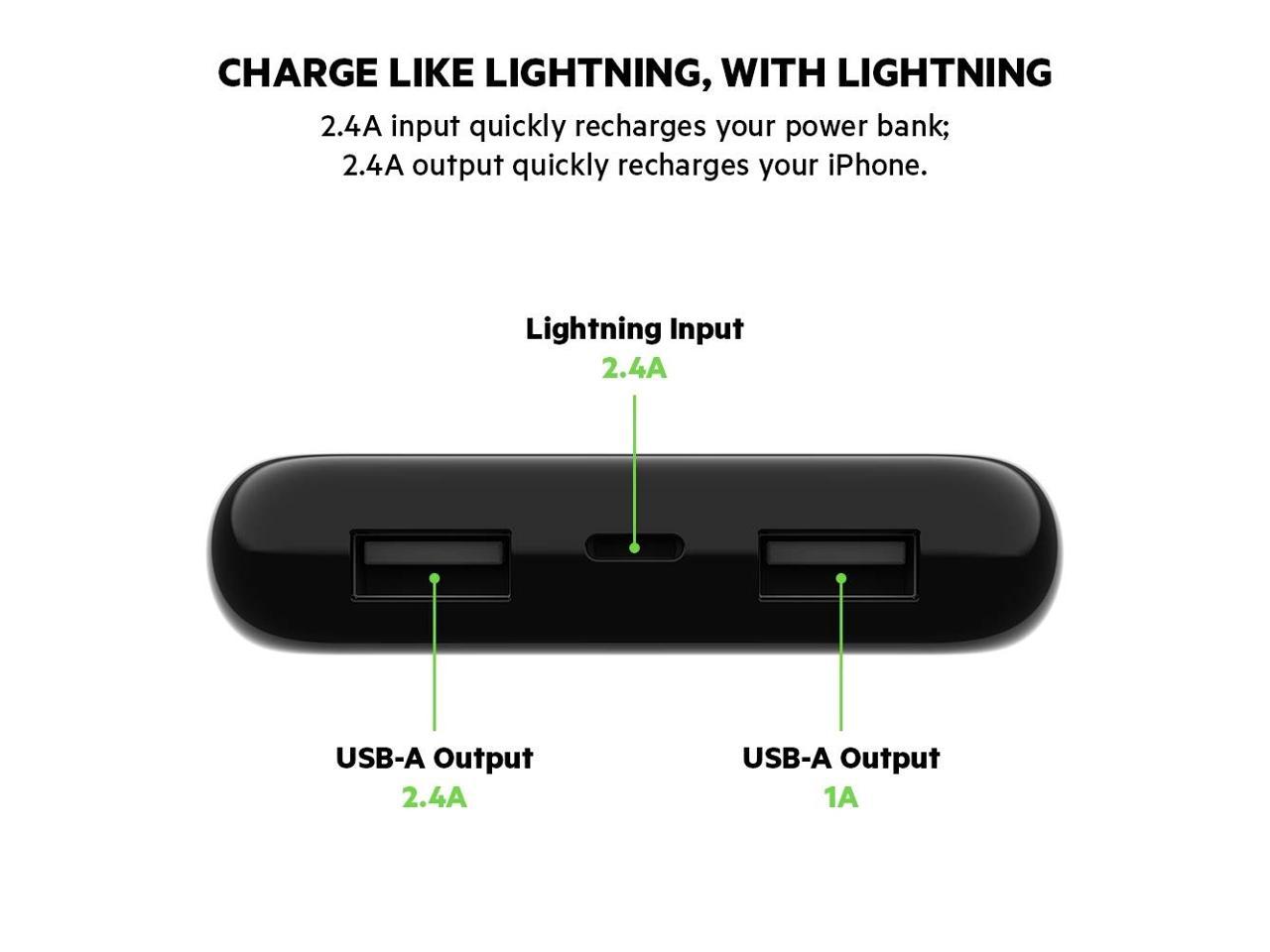 belkin boost charge power bank 10k with lightning connector mficertified 10000 mah portable charger for iphone/ipad/airpods, black