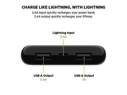belkin boost charge power bank 10k with lightning connector mficertified 10000 mah portable charger for iphone/ipad/airpods, black