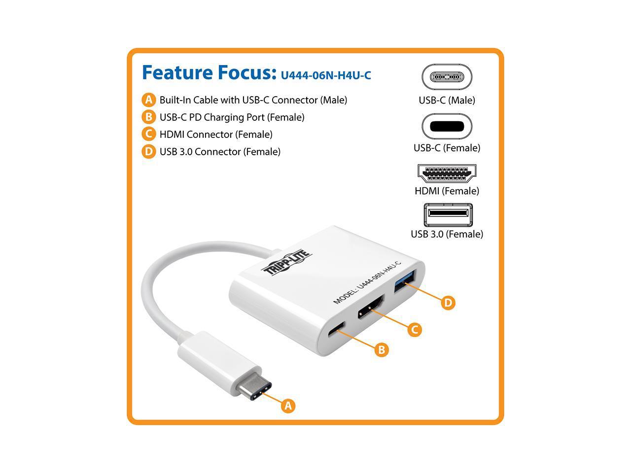 Tripp Lite USB C to HDMI Multiport Adapter Converter Hub USB Type C to HDMI (U444-06N-H4U-C)