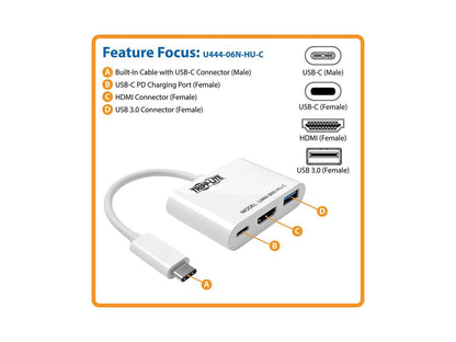 Tripp Lite USB C to HDMI Multiport Adapter w/PD Charging USB Type C to HDMI (U444-06N-HU-C)