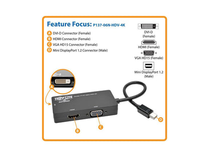 Tripp Lite 6In Mini Displayport To Vga / Dvi / Hdmi Adapter Converter 4Kx 2K 6"