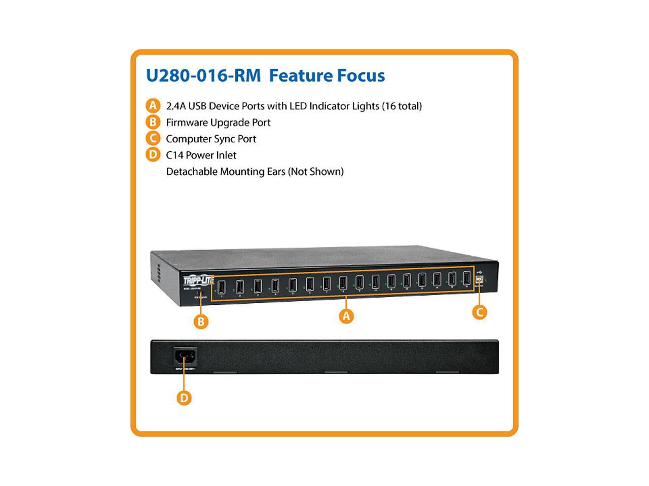 Tripp Lite 16-Port USB Charging Station with Syncing Function - 5V 40A / 200W USB Charger Output (U280-016-RM)