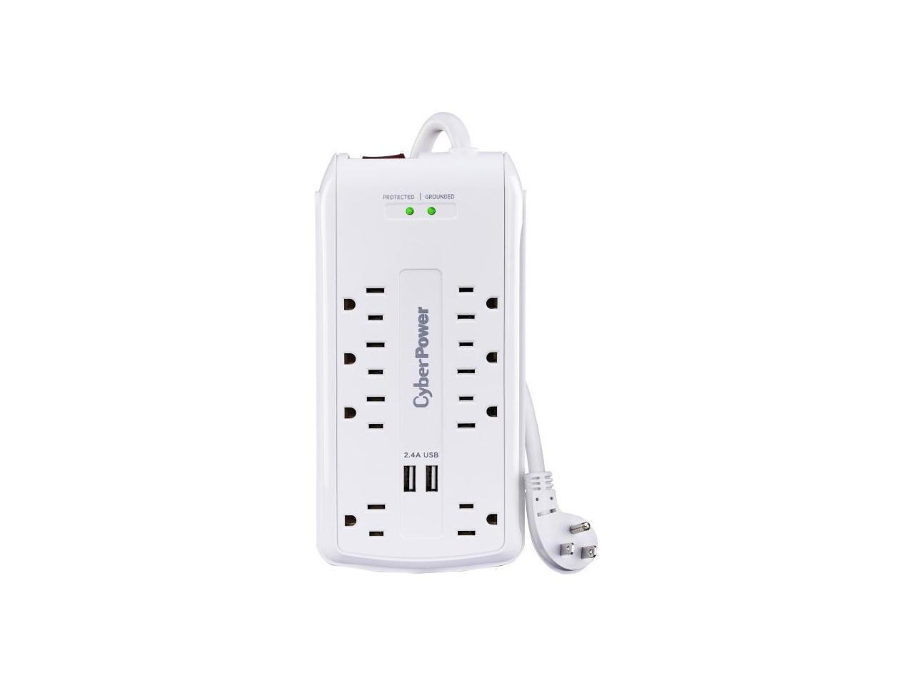 CyberPower 120V 8 Outlets 2-USB 2.4A EMI/RFI 6.0 Feet Cord White
