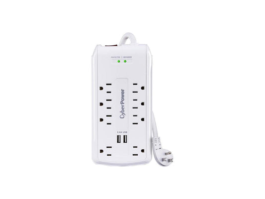 CyberPower 120V 8 Outlets 2-USB 2.4A EMI/RFI 6.0 Feet Cord White