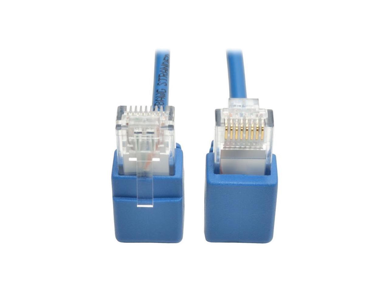 Tripp Lite Cat6 Gigabit Snagless Molded Slim UTP Patch Cable with Right-Angle Connectors (RJ45 M/M), Blue, 1 ft. (N201-SR1-BL)