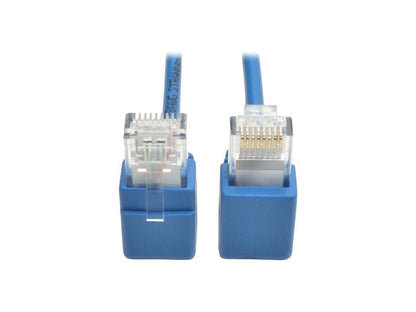 Tripp Lite Cat6 Gigabit Snagless Molded Slim UTP Patch Cable with Right-Angle Connectors (RJ45 M/M), Blue, 1 ft. (N201-SR1-BL)