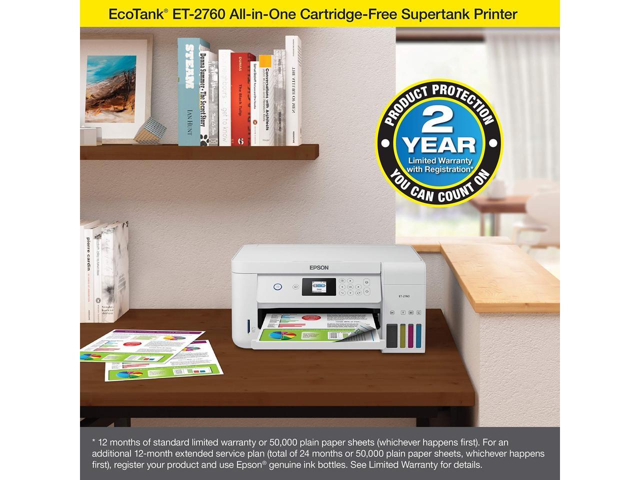 Epson EcoTank ET-2760 Wireless Color All-in-One Cartridge-Free Supertank Printer with Scanner and Copier