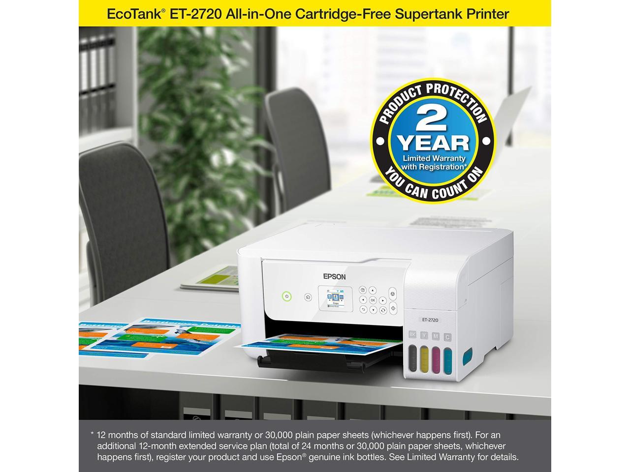 Epson EcoTank ET-2720 Wireless Color All-in-One Supertank Printer with Scanner and Copier - White