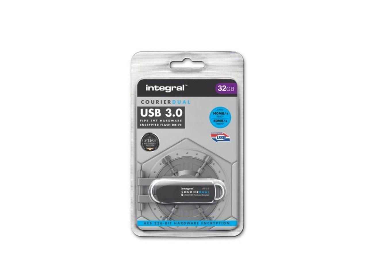 32GB Integral Courier Dual USB3.0 FIPS-197 Encrypted Flash Drive