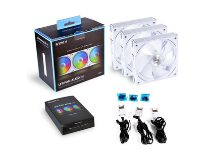 LIAN LI UNI FAN AL120 RGB WHITE 3X 12CM FAN PACK WITH CONTROLLER ---UF-AL120-3W