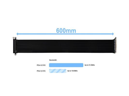 LIAN LI Premium PCI-E 16X 4.0 Black Extender Riser Cable 600 mm , Black Color ---PW-PCI-4-60X