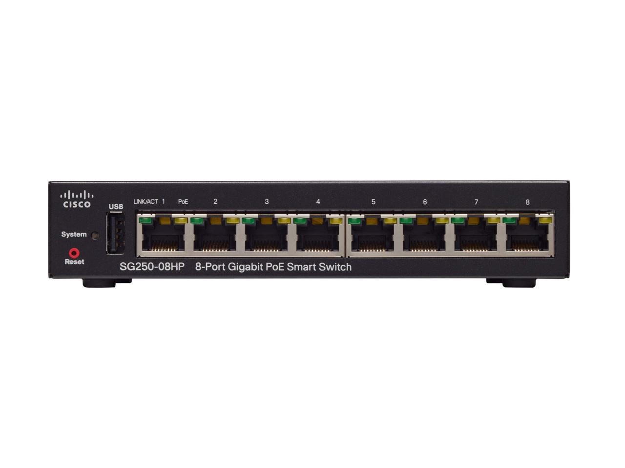Cisco Sg250-08Hp 8-Port Gigabit Poe Smart Switch