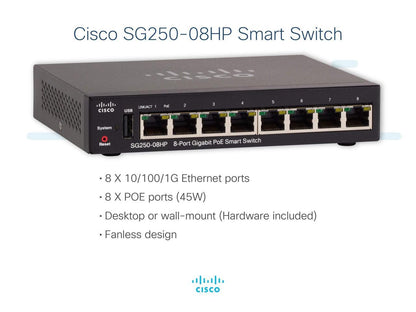 Cisco Sg250-08Hp 8-Port Gigabit Poe Smart Switch