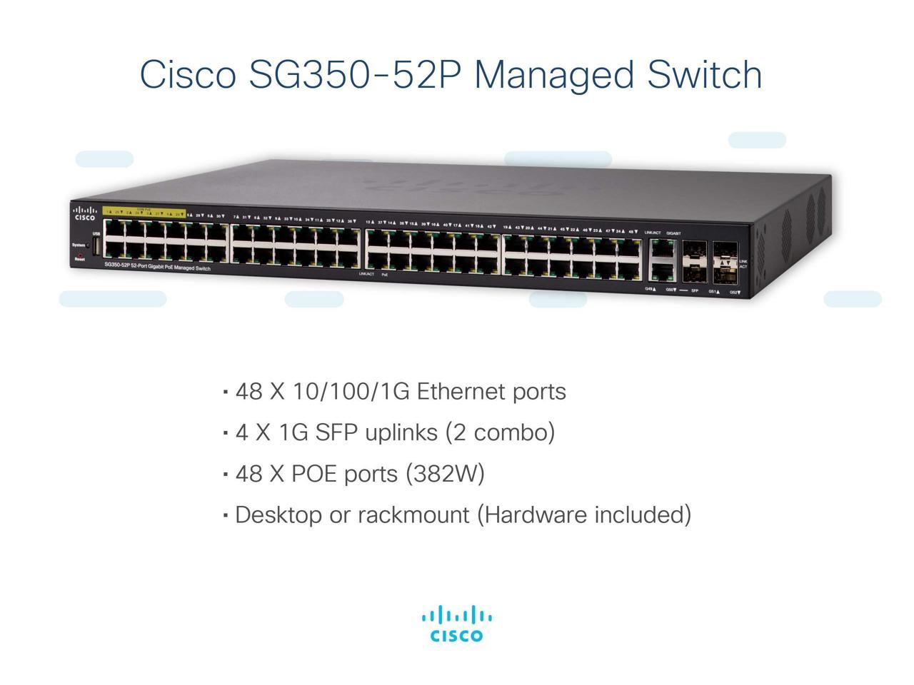 Cisco Sg350-52P 52-Port Gigabit Poe Managed Switch