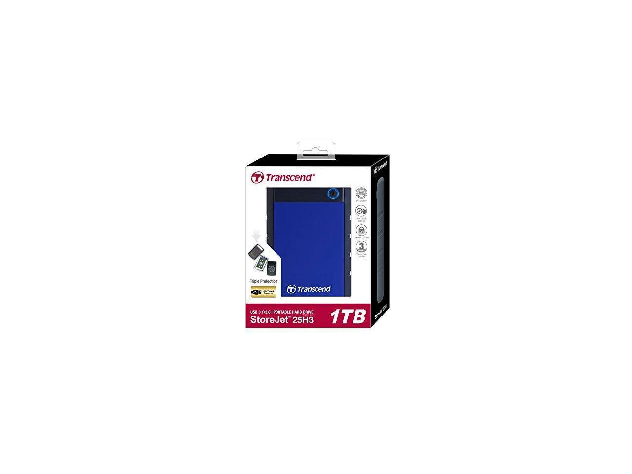 Transcend Military Drop Tested 1 TB USB 3.0 H3 External Hard Drive (TS1TSJ25H3B)