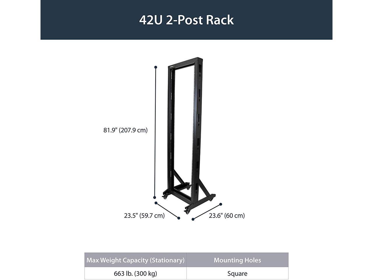 StarTech.com 2-Post Server Rack with Sturdy Steel Construction and Casters - 42U