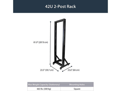 StarTech.com 2-Post Server Rack with Sturdy Steel Construction and Casters - 42U