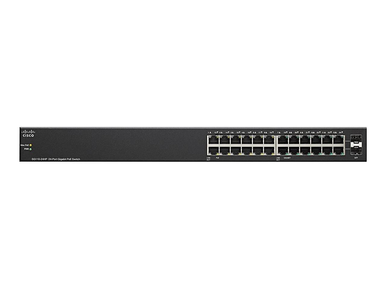 CISCO SG110-24-UK Unmanaged 24 Ports Ethernet Switch - 2 Layer Supported, Rack-mountable