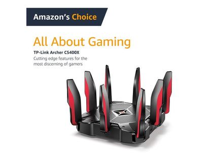 TP-Link AC5400 Tri Band Gaming Router – MU-MIMO, 1.8GHz Quad-Core 64-bit CPU, Game First Priority, Link Aggregation, 16GB Storage, Airtime Fairness, Secured Wifi, Works with Alexa (Archer C5400X)
