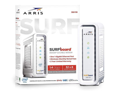 ARRIS SURFboard (32x8) DOCSIS 3.0 Cable Modem, 1.4 Gbps Max Speed, Certified for Comcast Xfinity, Spectrum, Cox, Cablevision & more (SB6190 White)