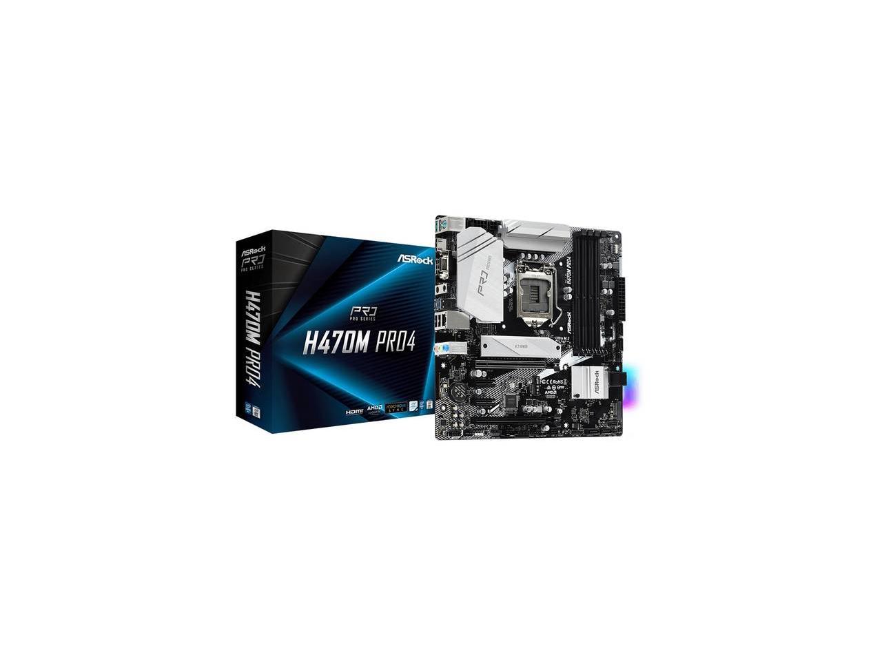 ASRock H470M PRO4 LGA 1200 Intel H470 SATA 6Gb/s Micro ATX Intel Motherboard