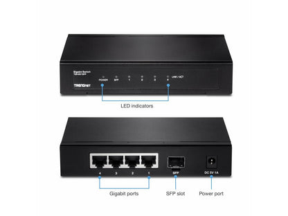 TRENDnet 4-Port Gigabit Switch with SFP Slot. Limited Life Time Warranty