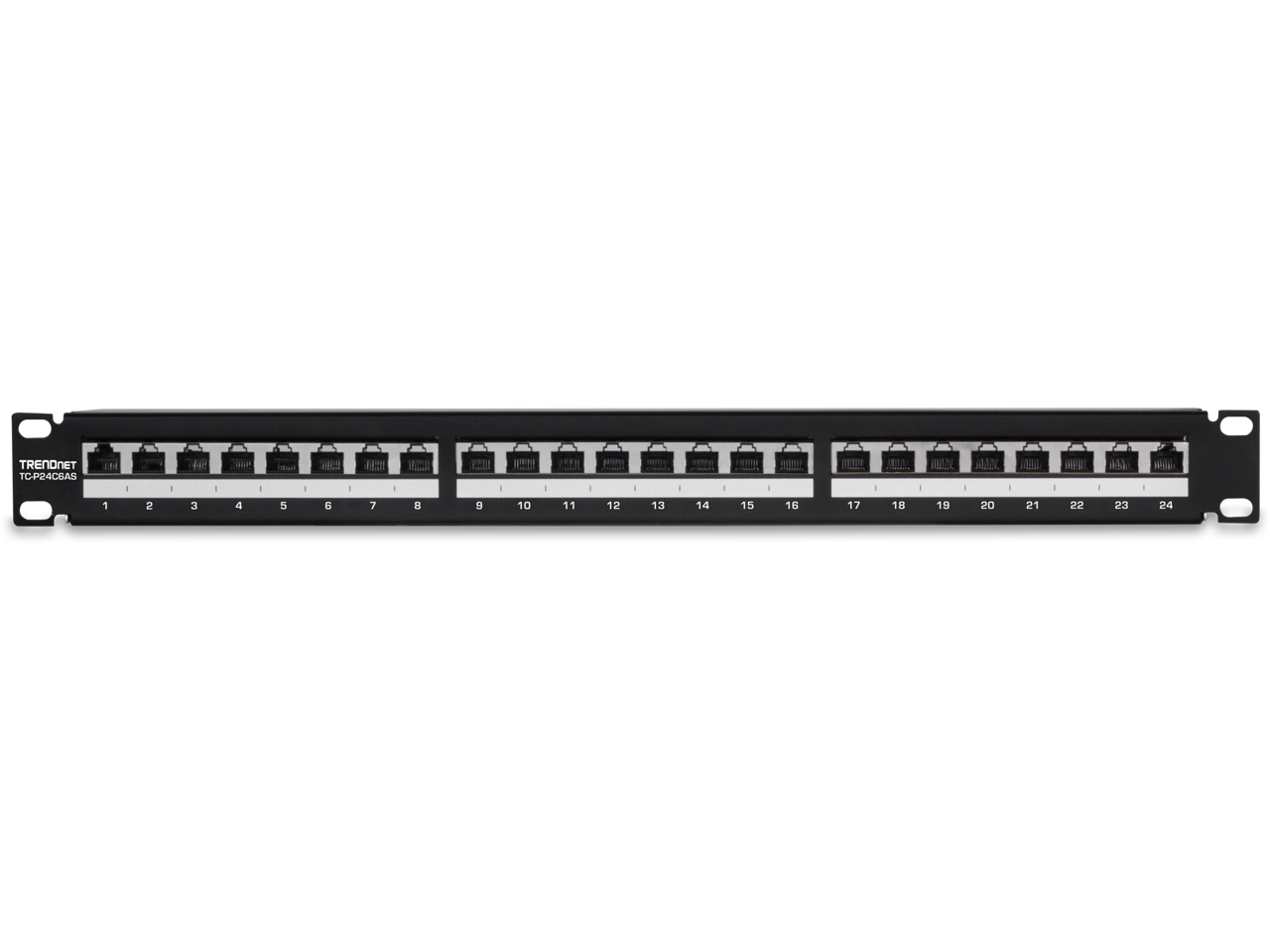 TRENDnet TC-P24C6AS 24-port Cat6A Shielded 1U Patch Panel, 1000BASE-T / 10GBASE-T Support, compatible with cat5e, cat6, cat6a, 110 or Krone type