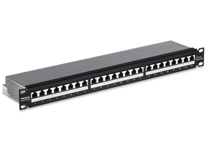 TRENDnet TC-P24C6AS 24-port Cat6A Shielded 1U Patch Panel, 1000BASE-T / 10GBASE-T Support, compatible with cat5e, cat6, cat6a, 110 or Krone type