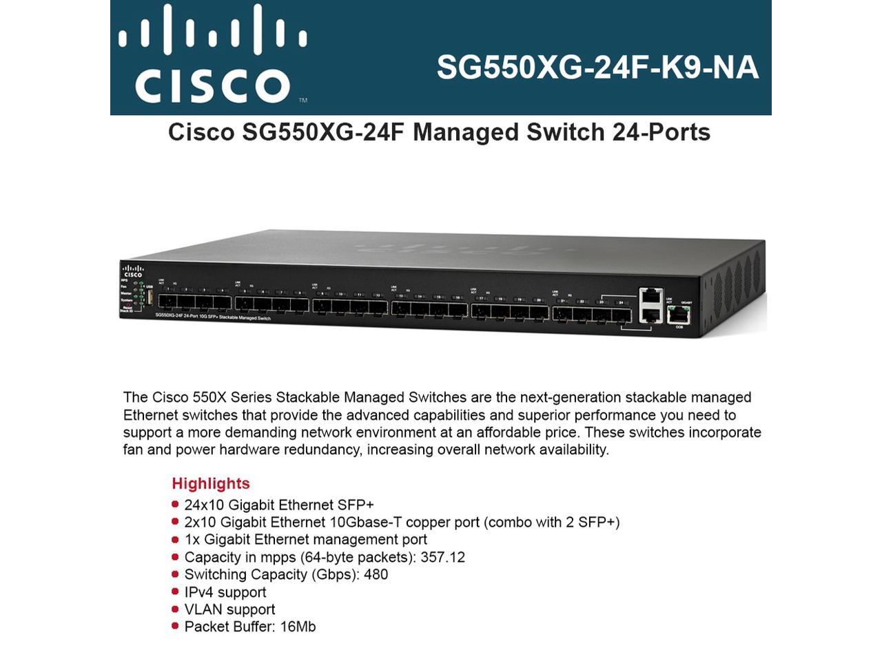 Cisco SMB SG550XG-24F-K9 24 Port Stackable Managed 10 Gb Ethernet Switch