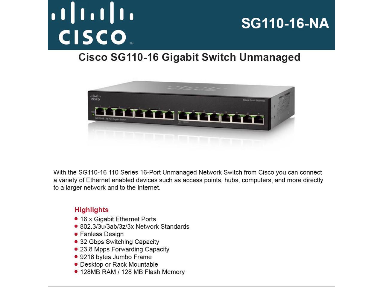 Cisco Sg11016 16 Port Gigabit Switch - SG110-16-NA