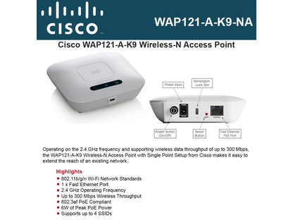 Cisco WAP121 Wireless-N Access Point with Single Point Setup (WAP121-A-K9-NA)