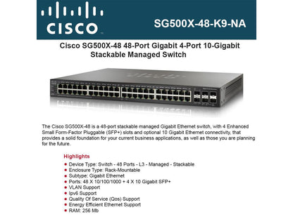 Cisco Small Business Sg500X-48 - Switch - 48 Ports - Managed - Rack-Mountable - SG500X-48-K9-NA