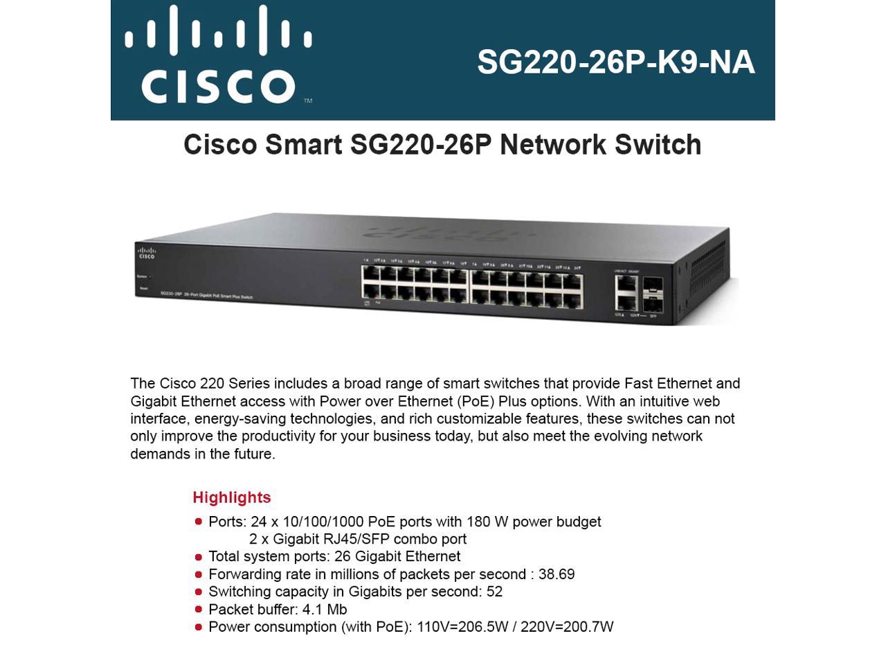 Cisco Small Business Smart Plus Sg220-26P - Switch - 26 Ports - Managed - Desktop, Rack-Mountable - SG220-26P-K9-NA