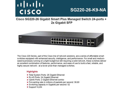 Cisco Small Business Smart Plus Sg220-26 - Switch - 26 Ports - Managed - Desktop, Rack-mountable - SG220-26-K9-NA