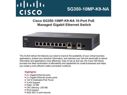 Sg350-10mp 10-port Gb Poe Mswt - SG350-10MP-K9-NA