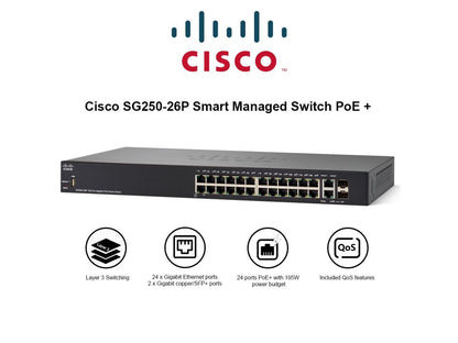 Cisco 26 Port Gigabit PoE Smart Switch Model SG250-26P-K9-NA