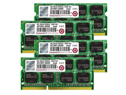 32GB Transcend Apple Mac JetMemory DDR3L 1600MHz CL11 1.35V SO-DIMM 4x8GB Quad Channel Kit