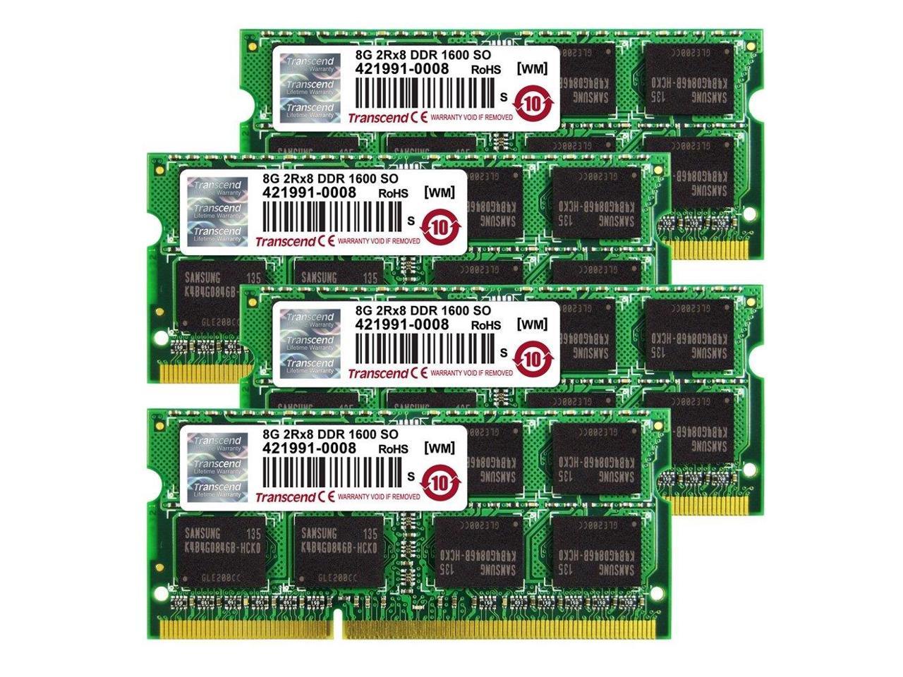 Transcend 32GB (8GB x 4 Kit) JetMemory DDR3- 1600 SO-DIMM 2Rx8 iMAC Mid 2011 - Late 2012 (TS32GJMA524H)