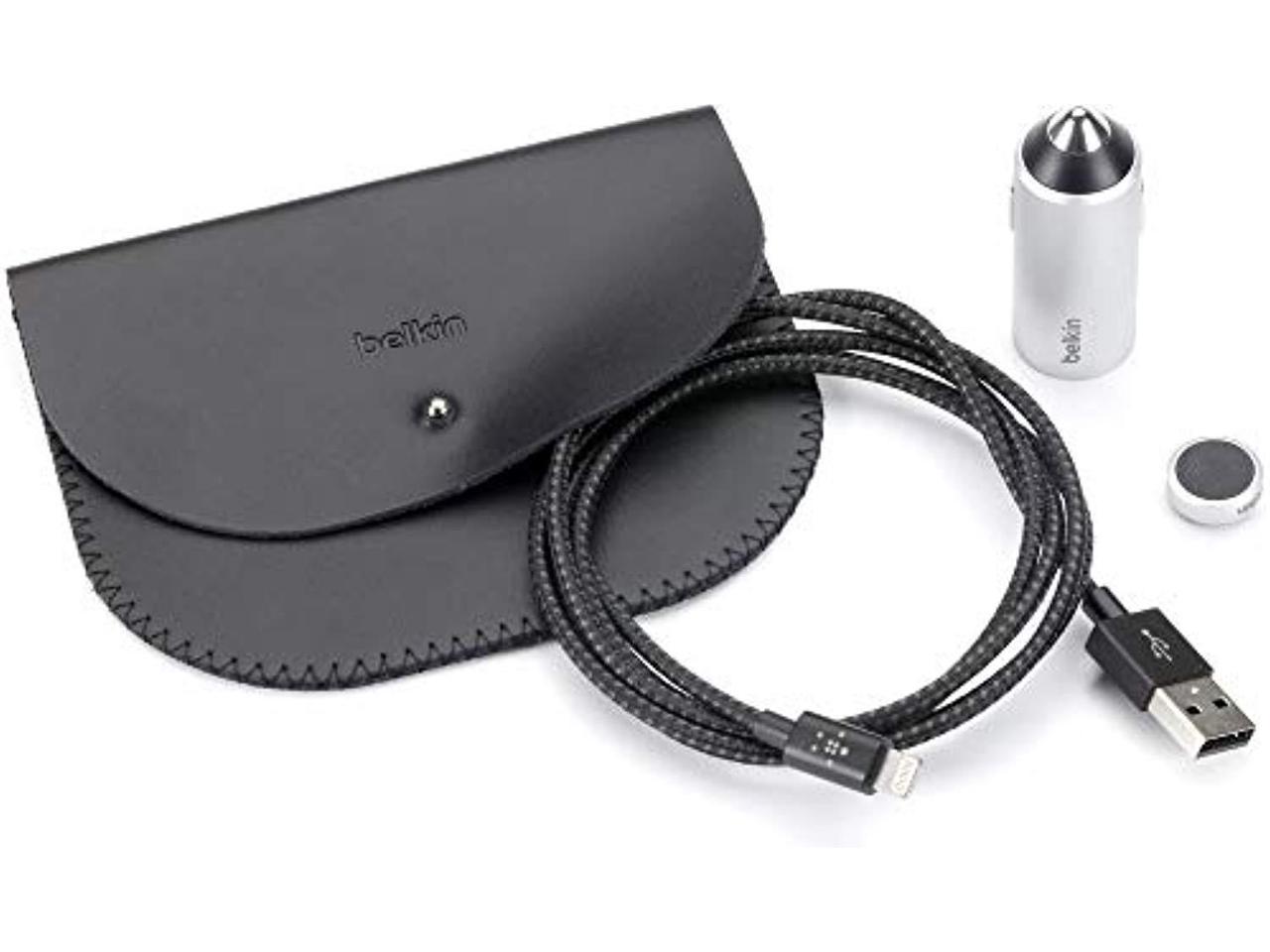 belkin car power valet iphone car charger kit with 4ft/1.2m lightning cable and dash magnet 2.4 amp, silver