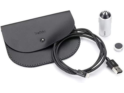 belkin car power valet iphone car charger kit with 4ft/1.2m lightning cable and dash magnet 2.4 amp, silver