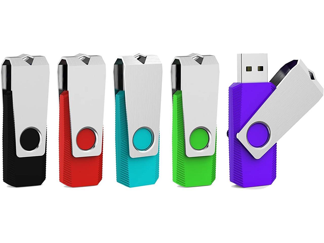 5 Pack 32GB Flash Drive USB Flash Drive USB 2.0 Thumb Drive Swivel U Disk Memory Stick 32 GB Multi Pack USB Drives with Led Light (32G, 5 Colors: Black Red Cyan Green Purple)