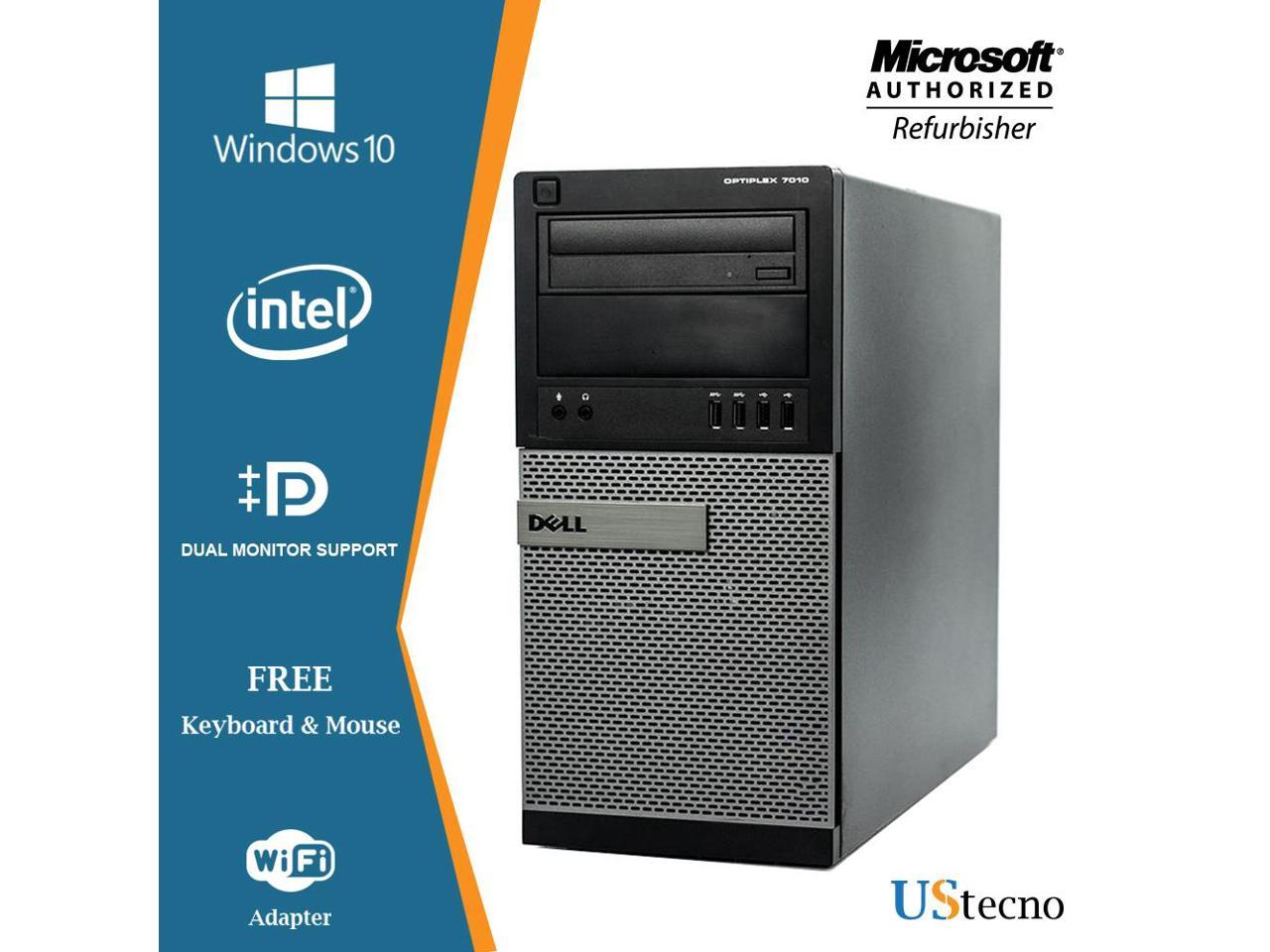 Dell Optiplex 7010 Tower Desktop Intel Core i5 3470 8GB 1TB HDD DVD Windows 10 Professional New Free Keyboard, Mouse,Power cord,WiFi Adapter