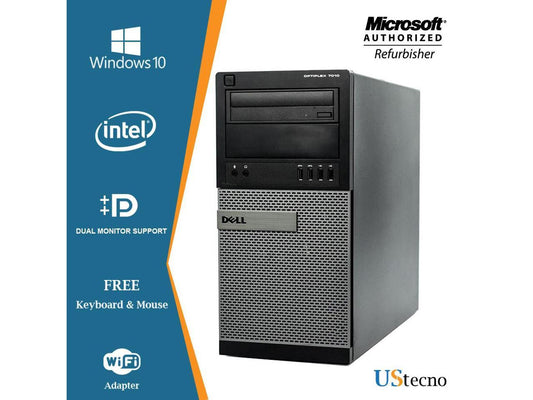 Dell Optiplex 7010 Tower Desktop Intel Core i5 3470 8GB 1TB HDD DVD Windows 10 Professional New Free Keyboard, Mouse,Power cord,WiFi Adapter