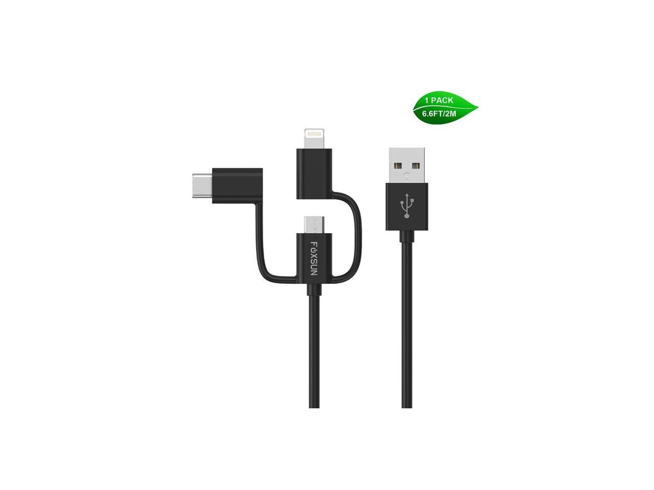 Foxsun Multi USB Charging Cable, 6.6 FT/2M 3 in 1 Multiple USB Charger Cable (AM001032)